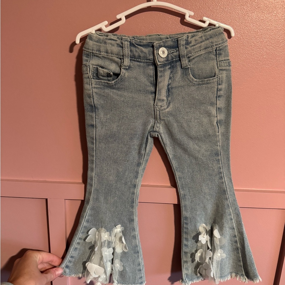 Stylish Kids Denim Flare Jeans with Floral Accents